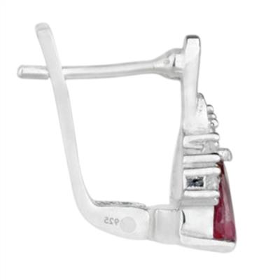 925 STERLING SILVER CLASSIC EARRINGS WITH NATURAL GLASS FILLED RUBY & WHITE ZIRCON